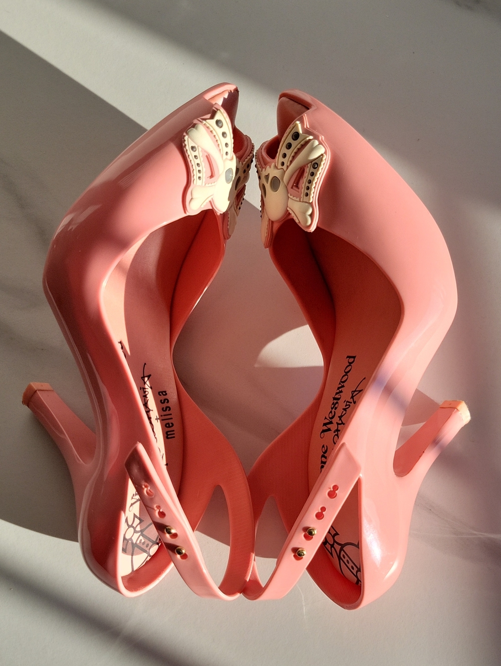 Vivienne Westwood Melissa Pink Skull Bow Peep-Toe Heeled Sandals - Picture 8 of 16